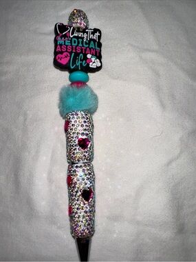 Medical Assistant Life Bling Pen with Turquoise Puff